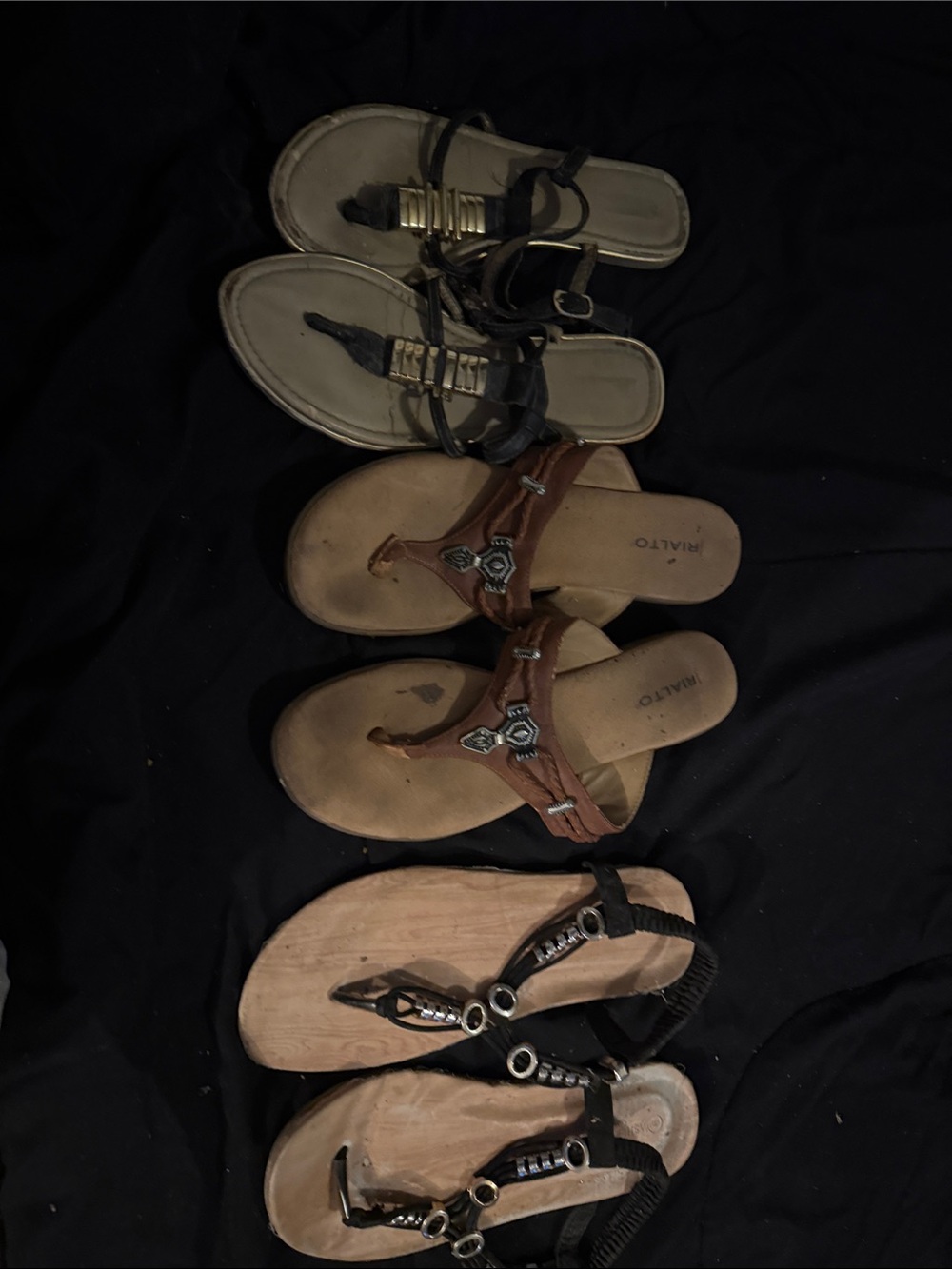 Rialto Brown Leather T-Strap Sandals - Women's Casual